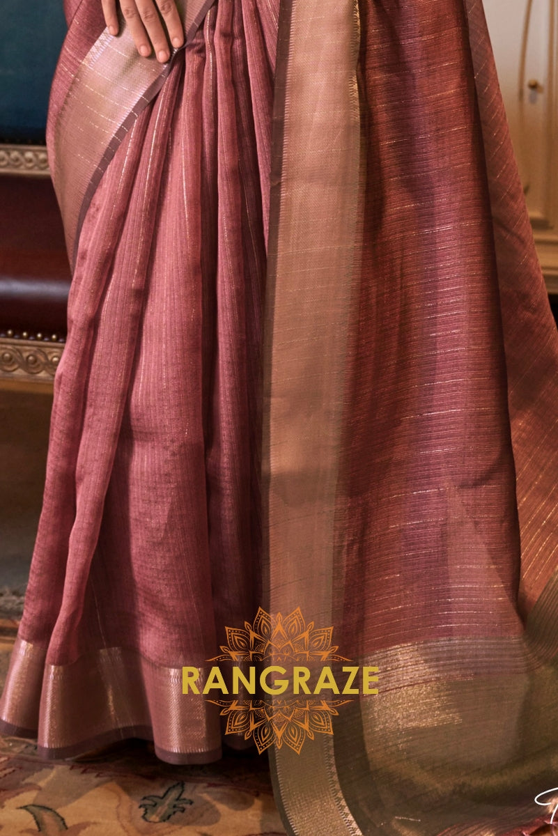 Dusty Rose Handwoven Moss Chiffon Saree
