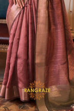 Dusty Rose Handwoven Moss Chiffon Saree
