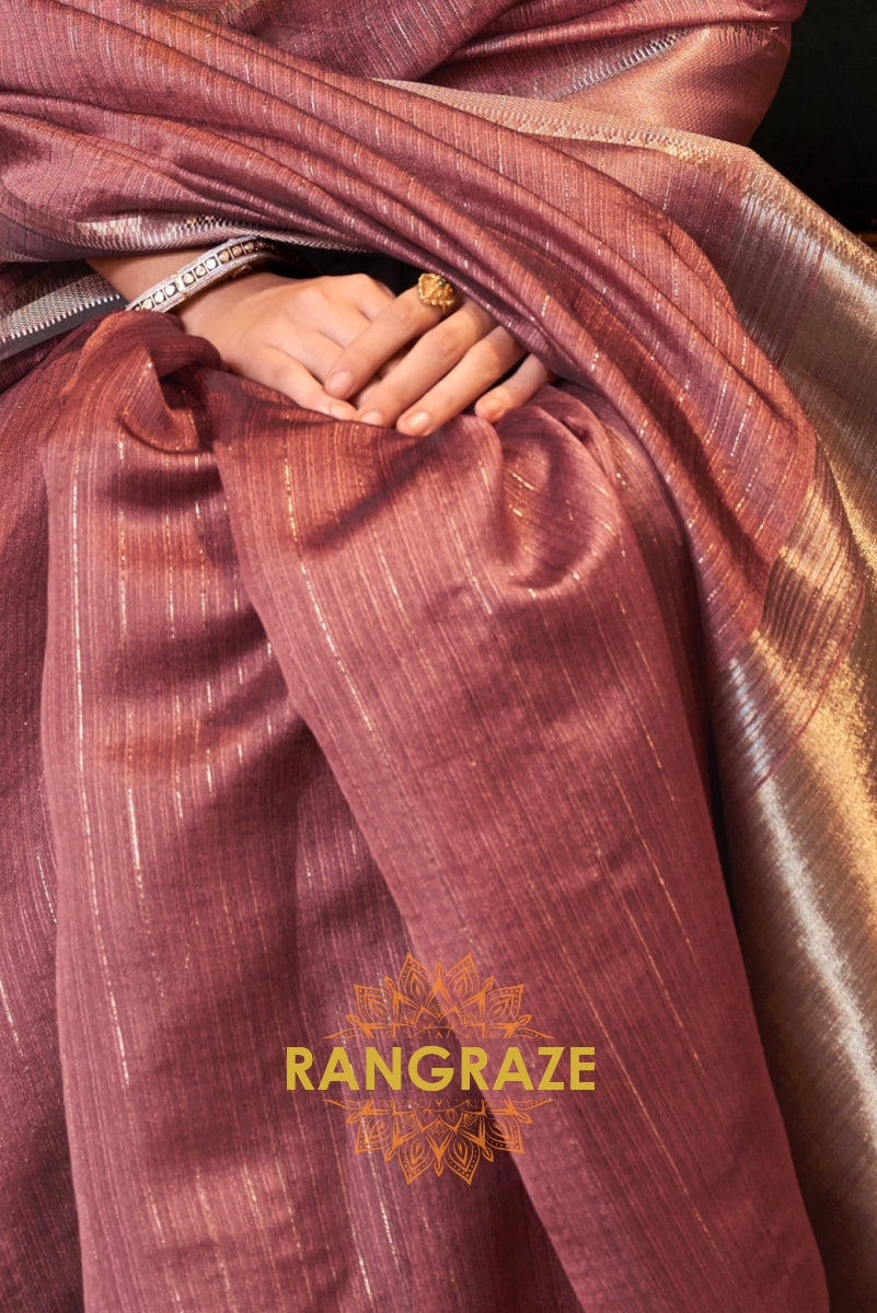 Dusty Rose Handwoven Moss Chiffon Saree