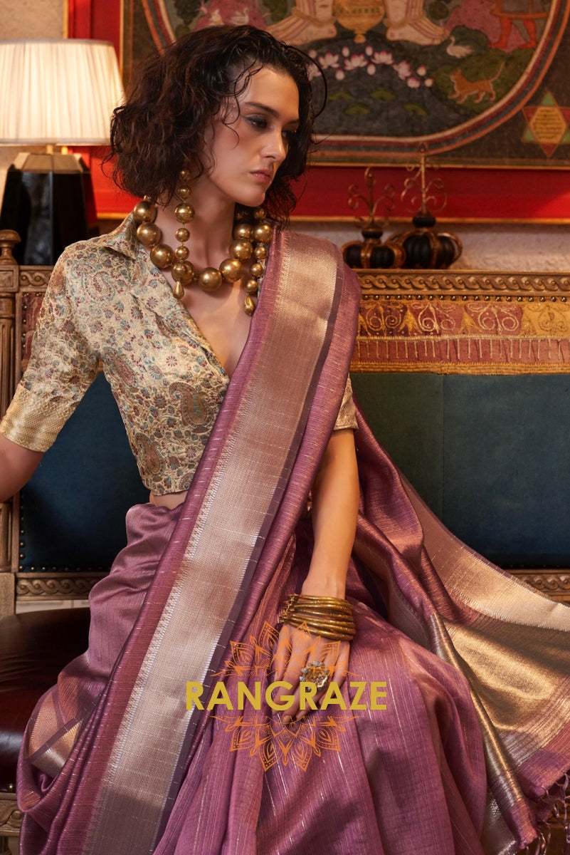 Mauve Royale Handwoven Moss Chiffon Saree