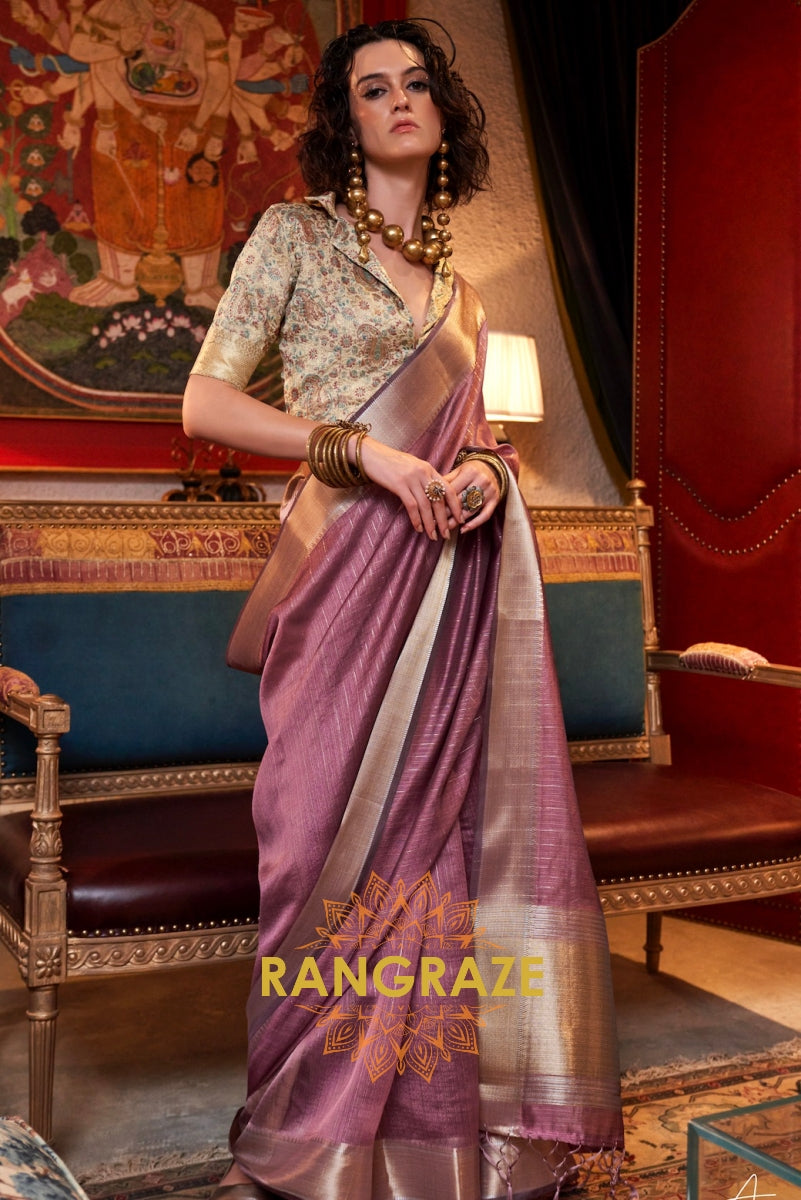 Mauve Royale Handwoven Moss Chiffon Saree