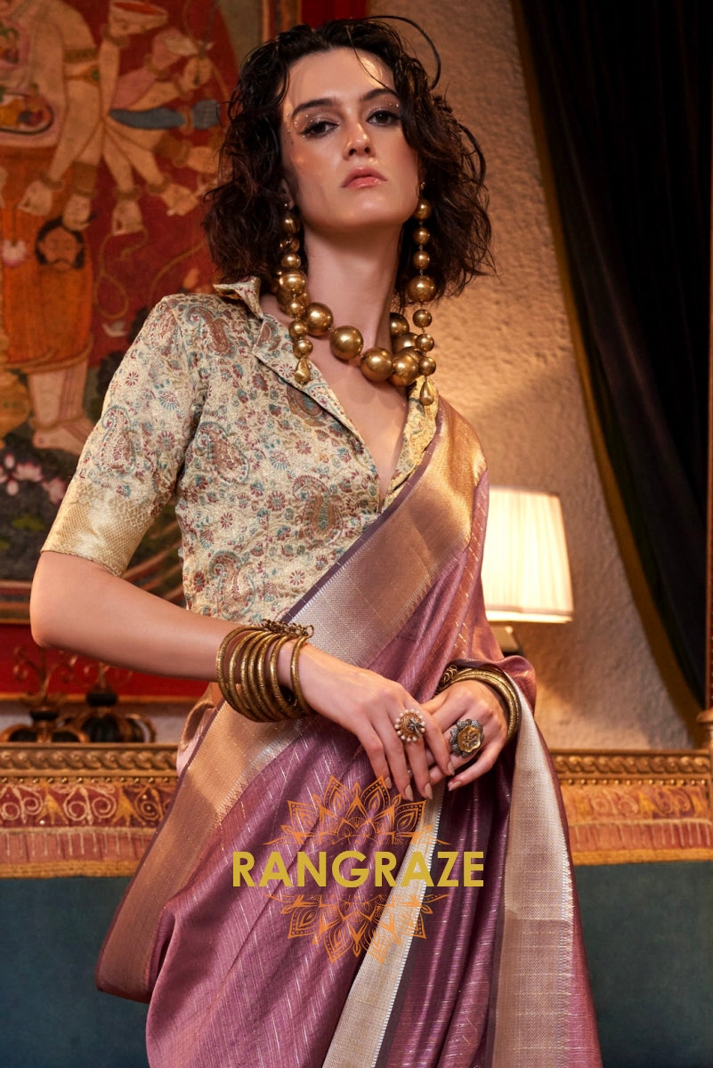 Mauve Royale Handwoven Moss Chiffon Saree