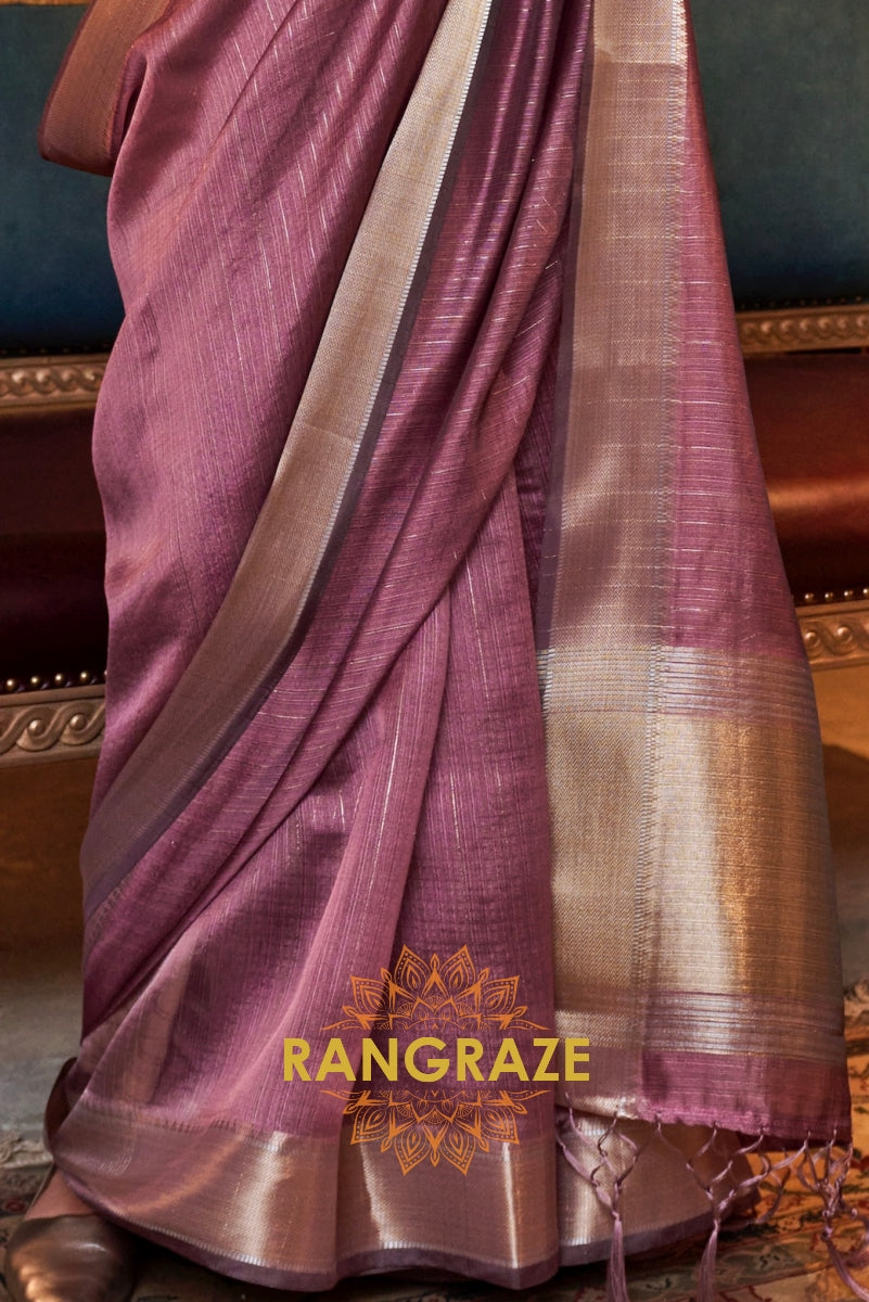 Mauve Royale Handwoven Moss Chiffon Saree