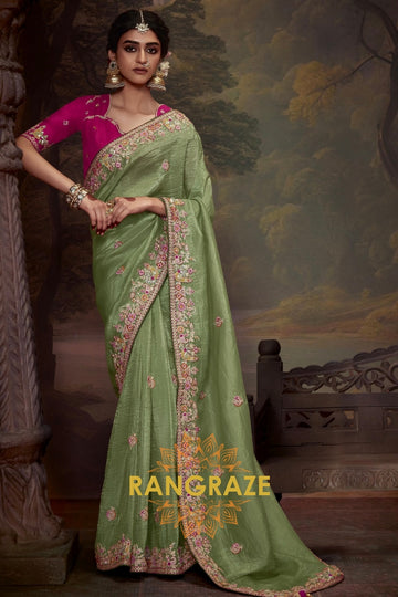 Meadow Rose: Handwoven Tissue Embroidered Saree