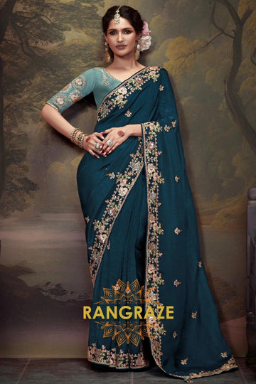 Teal Royale: Handwoven Tissue Embroidered Saree