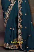 Teal Royale: Handwoven Tissue Embroidered Saree