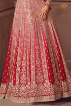Hot Pink Stitched Embroidered Chinon Gown with Dupatta