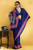 Indigo Blue Ajrakh Print Modal Satin Saree