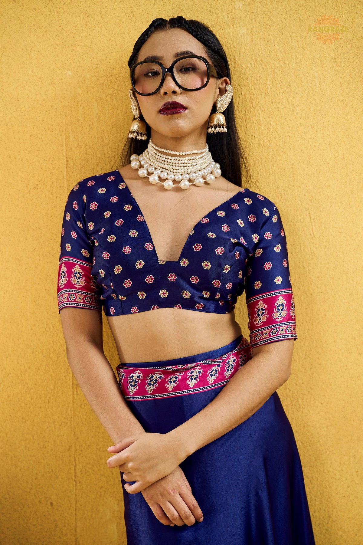 Indigo Blue Ajrakh Print Modal Satin Saree