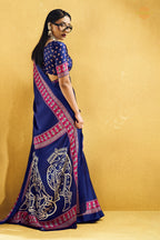 Indigo Blue Ajrakh Print Modal Satin Saree