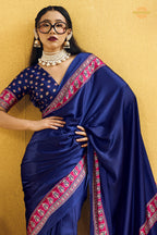 Indigo Blue Ajrakh Print Modal Satin Saree