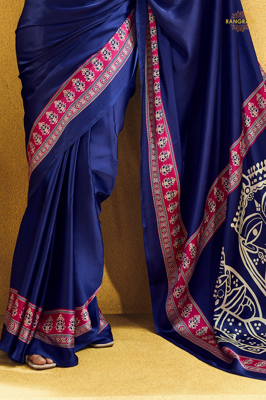 Indigo Blue Ajrakh Print Modal Satin Saree