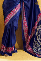 Indigo Blue Ajrakh Print Modal Satin Saree