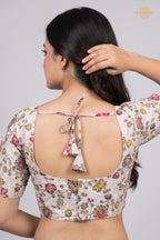 Ivory Printed Viscose Blouse with Embroidered Work