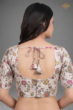 Ivory Printed Viscose Blouse with Embroidered Work