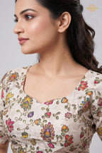 Ivory Printed Viscose Blouse with Embroidered Work