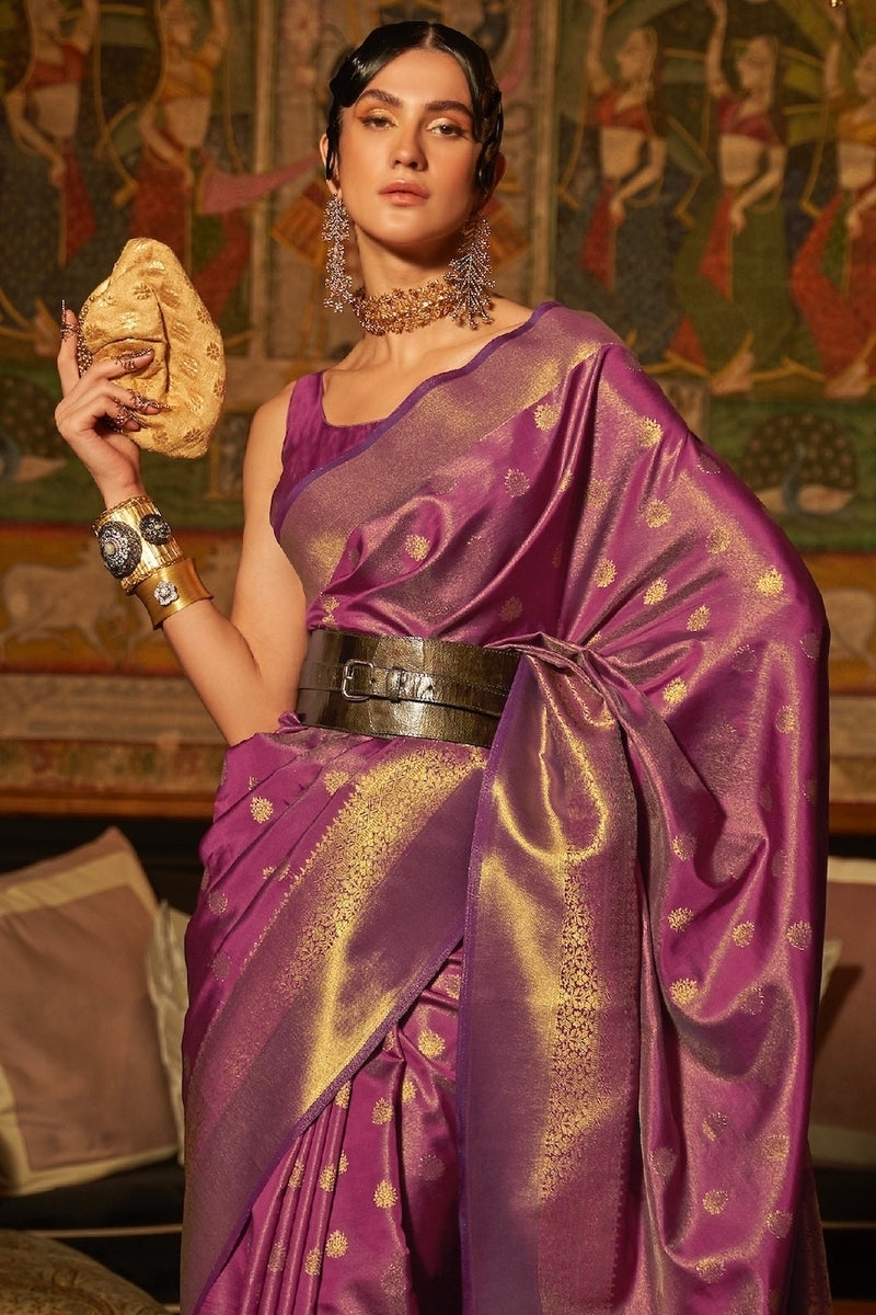 Imperial Royal Purple Woven Banarasi Silk Saree