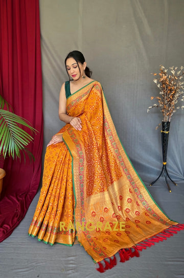 Yellow Flower And Patola Fusion Saree With Meenakari Work