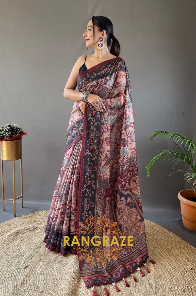 Pink Italian Digital Printed Saree