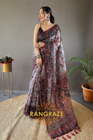 Grey Italian Digital Printed Saree