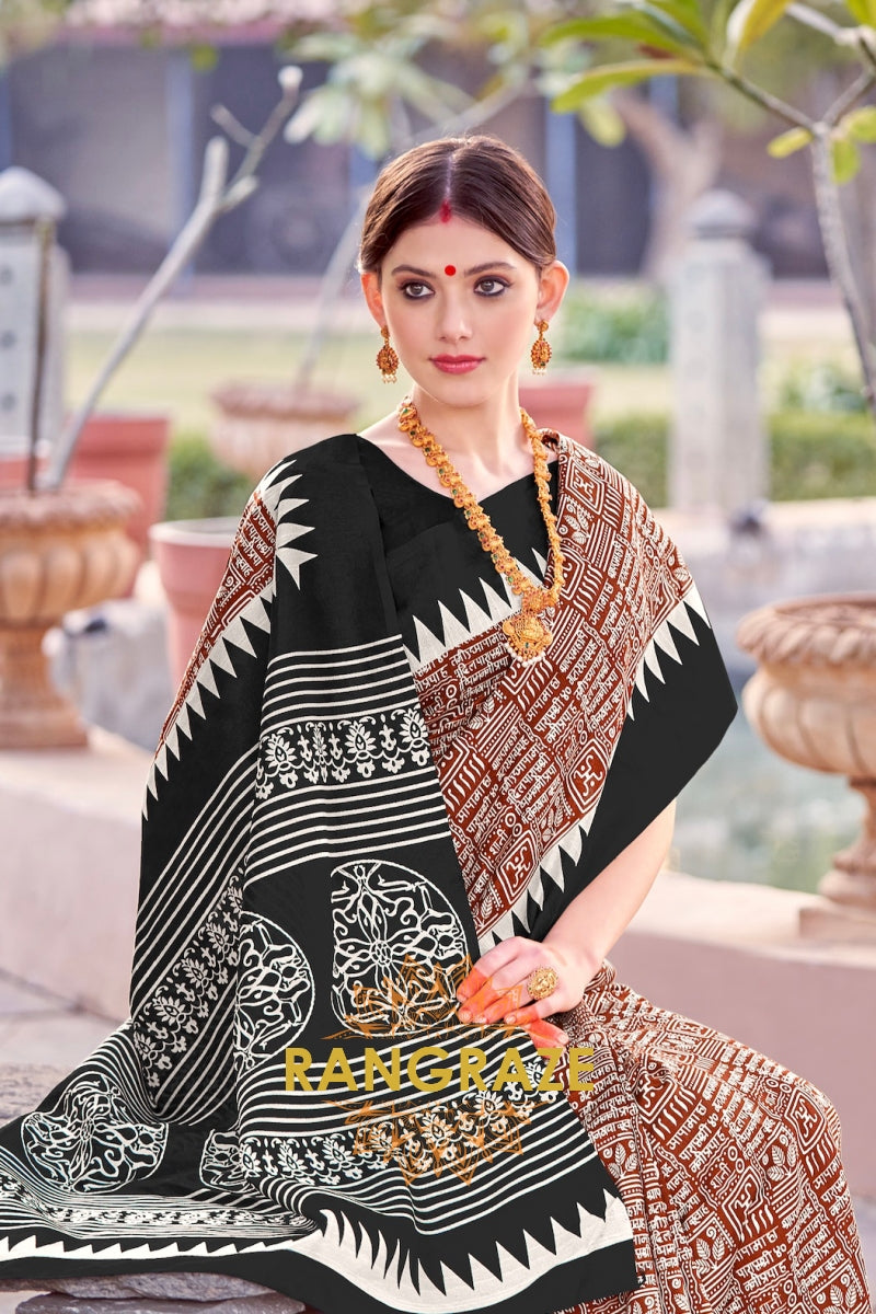 Ethereal Black Red Bhagalpuri Silk Printed Saree