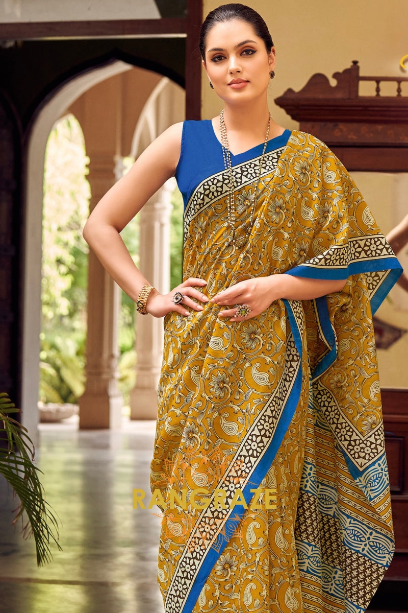 Elegant Olive Green Bhagalpuri Silk Printed Saree