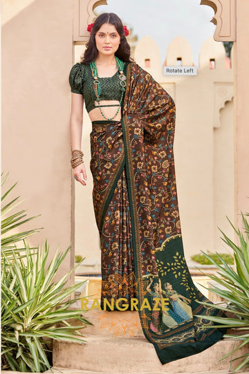 Majestic Brown Green Suruchi Silk Printed Saree