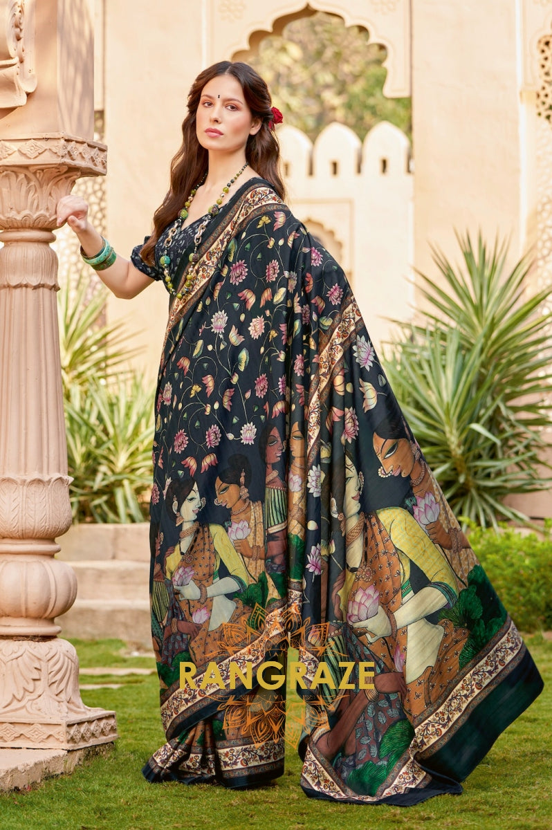 Majestic Black Suruchi Silk Printed Saree