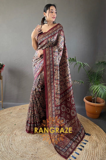 Royal Brown Floral Digital Print Saree