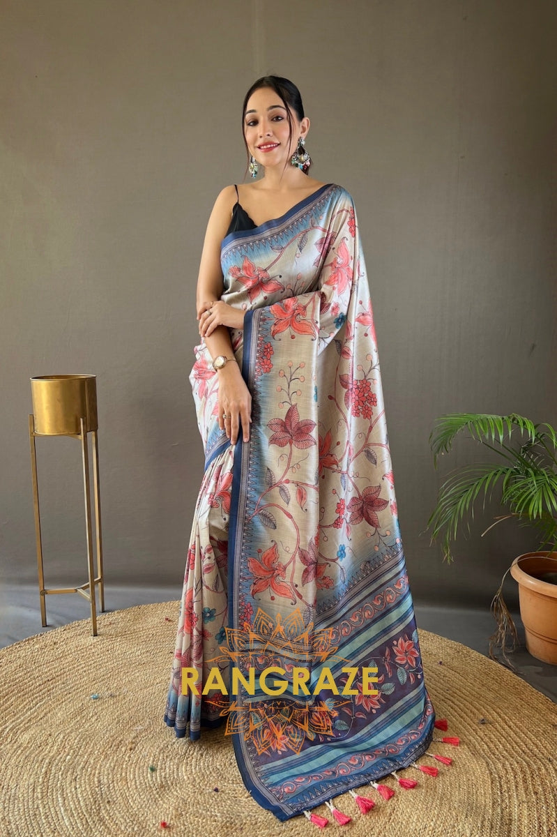 Rose Pink Multi Shade Digital Kalamkari Printed Saree