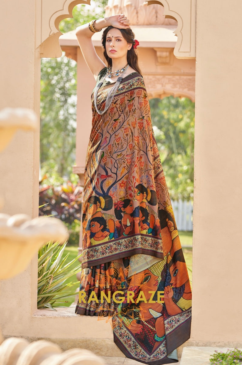 Majestic Orange Suruchi Silk Printed Saree