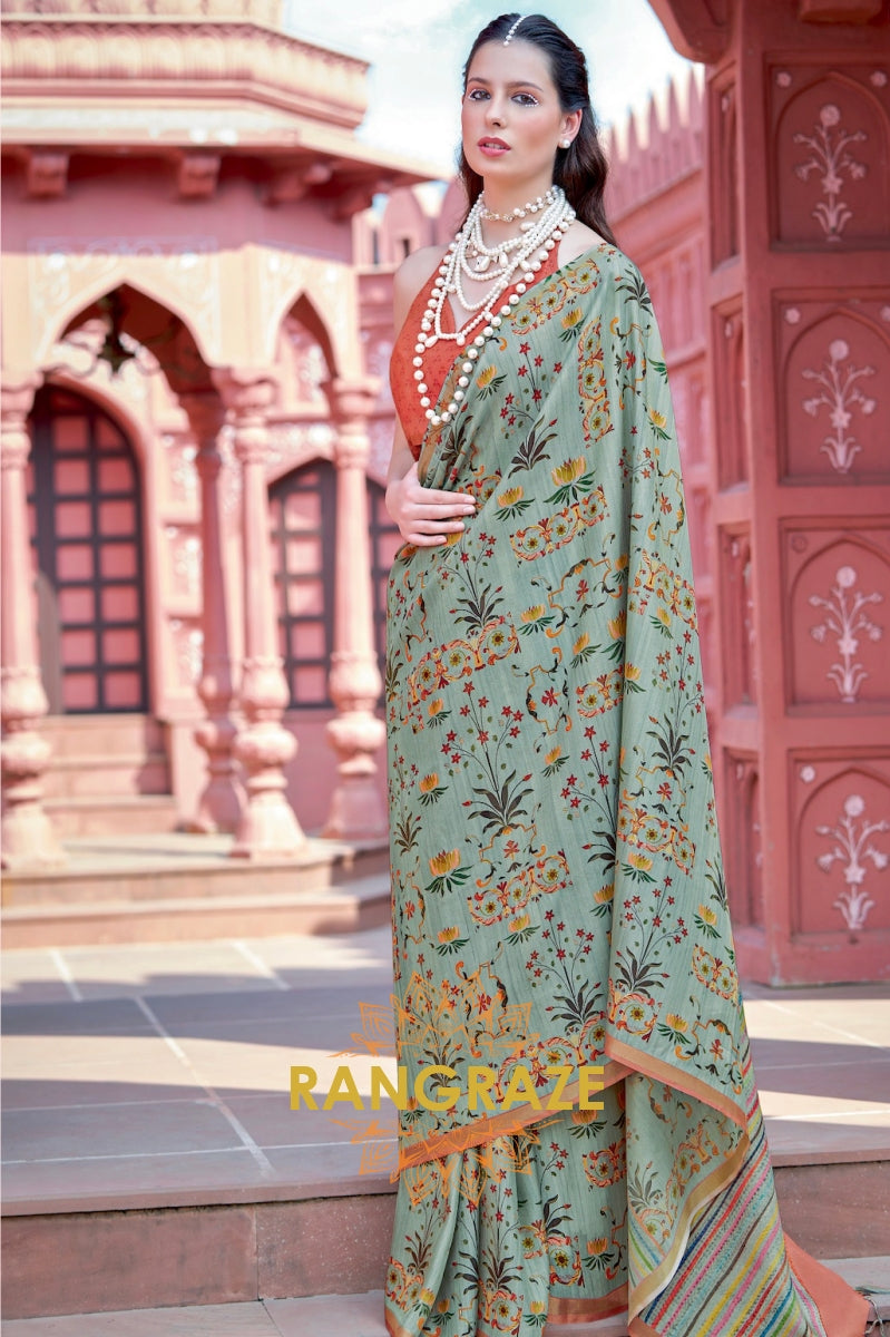 Regal Brown Pure Banarasi Silk Printed Saree