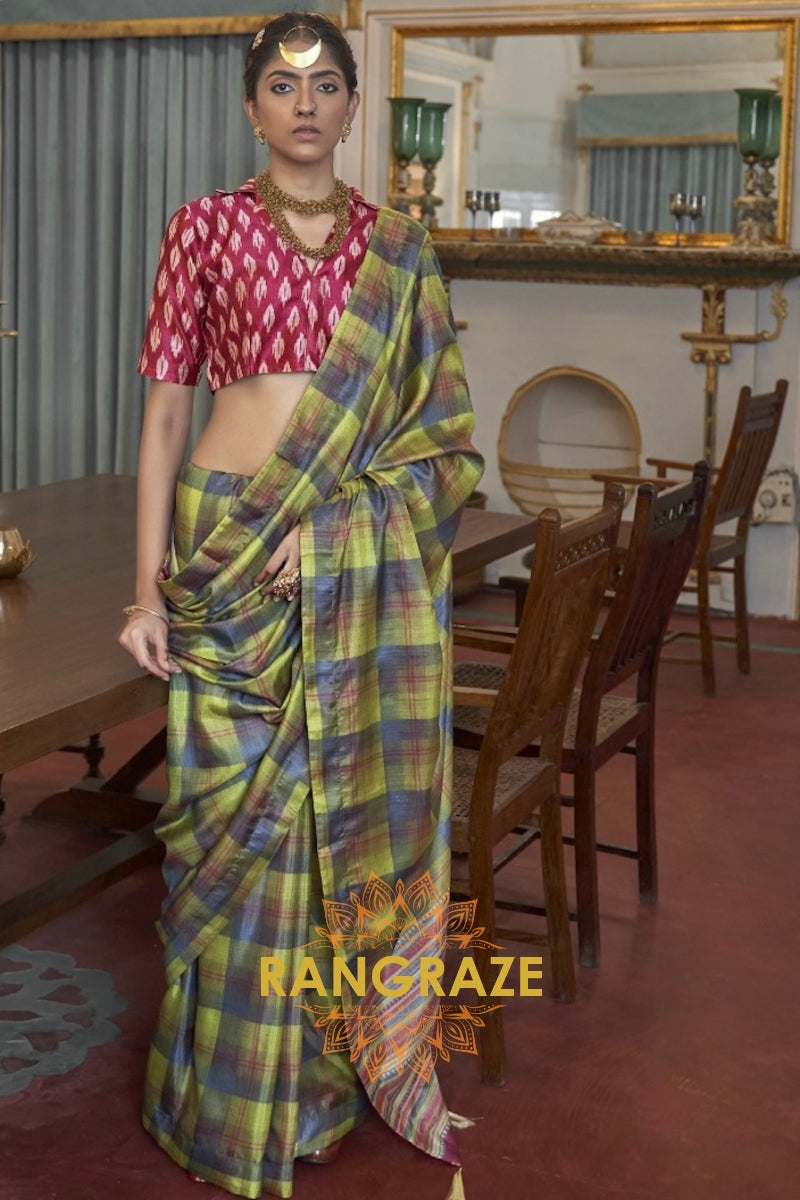 Greyish Green Modern Banarasi Silk Printed Designer Saree