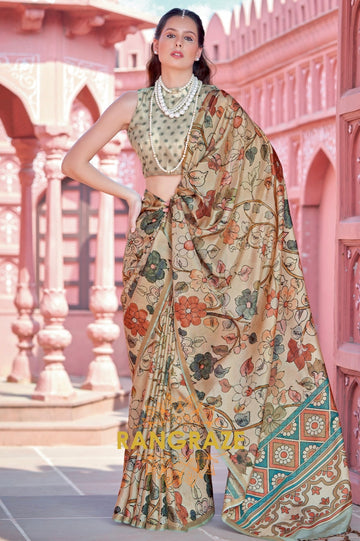 Regal Tan Pure Banarasi Silk Printed Saree