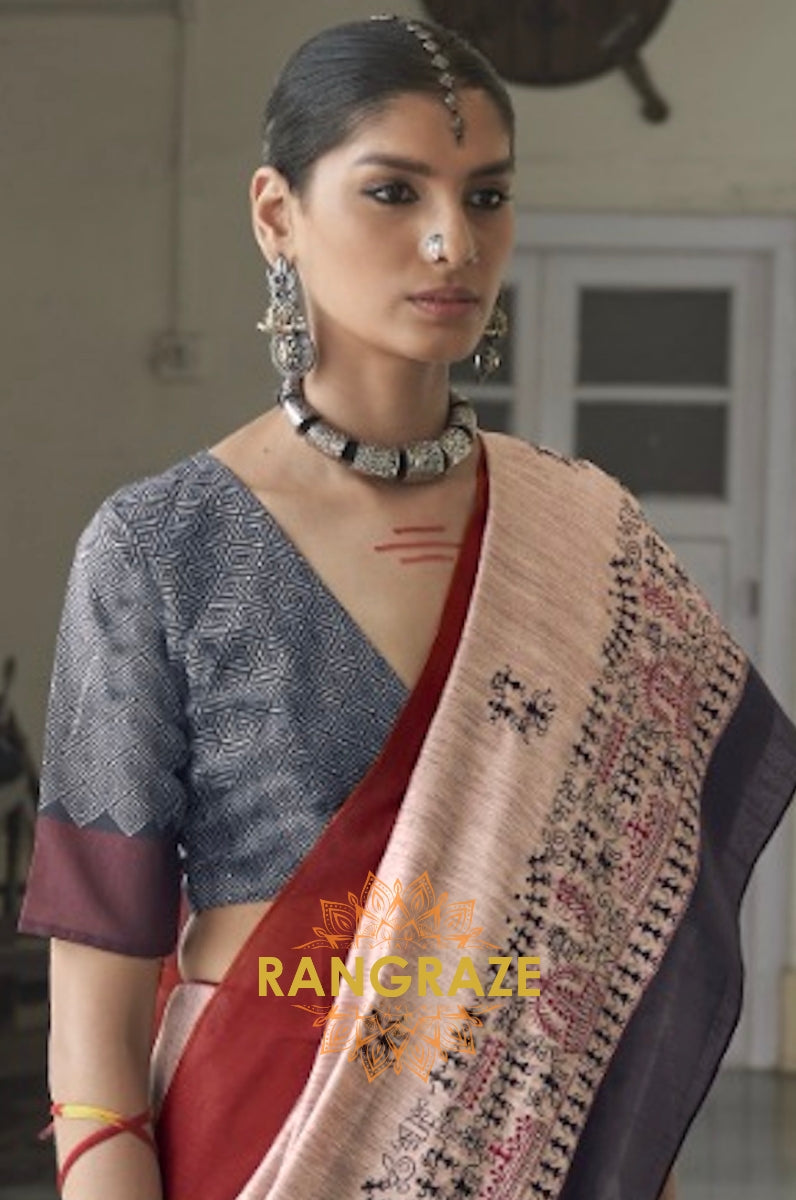 Pearl Pink Designer Saree With Knitted Embroidery Work