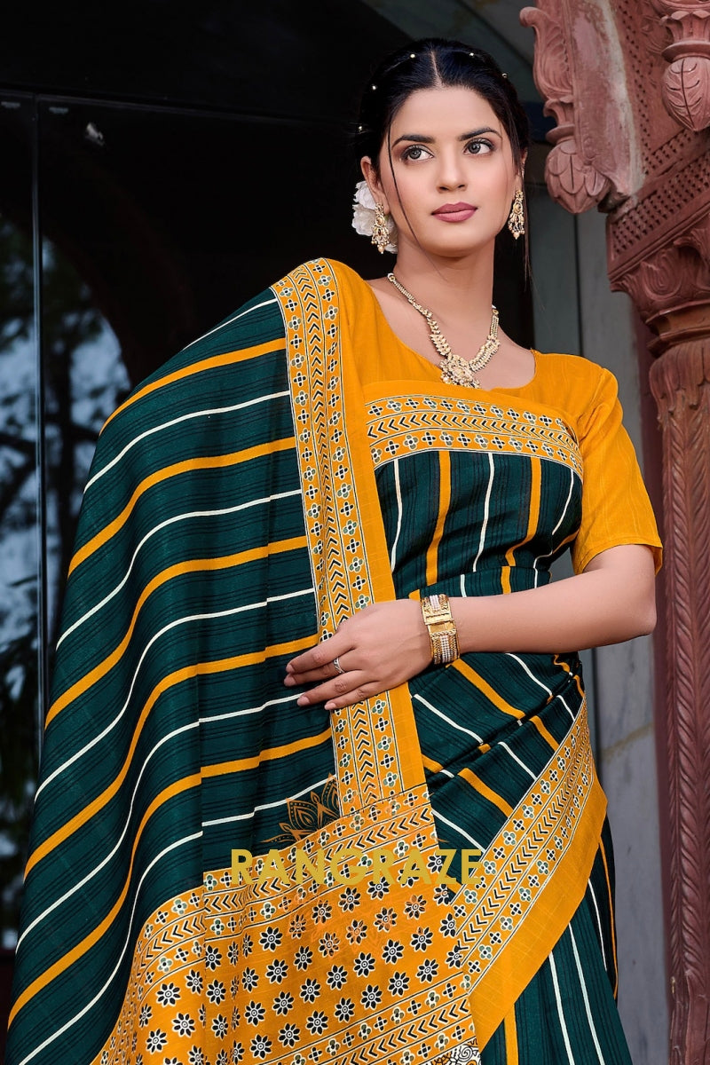 Luxurious Green Yellow Bhagalpuri Silk Printed Saree