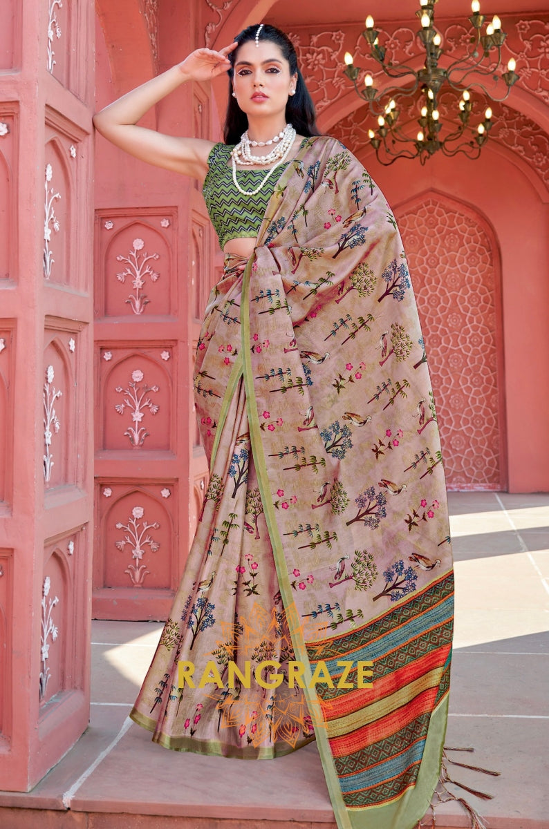 Regal Rose Pink Pure Banarasi Silk Printed Designer Saree