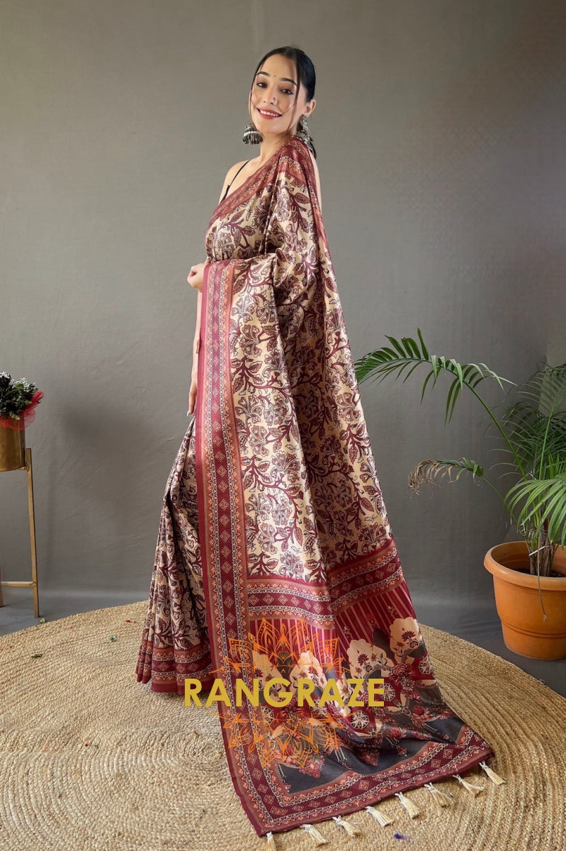 Royal Red Floral Digital Print Saree