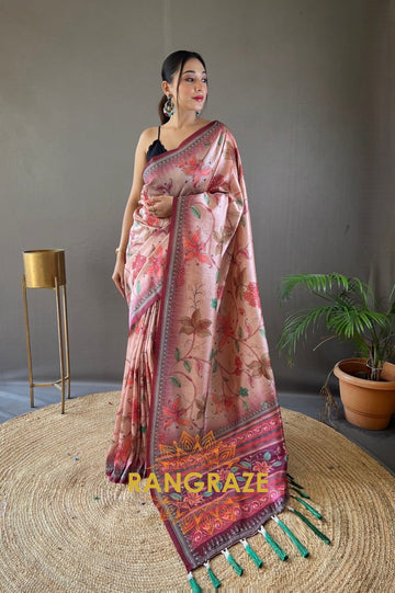 Baby Pink Multi Shade Digital Kalamkari Printed Saree