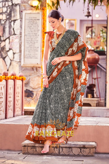 Ethereal Black Bhagalpuri Silk Printed Saree