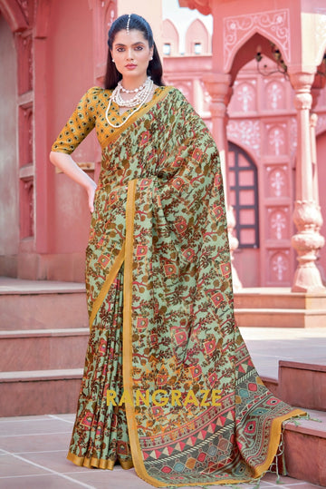 Regal Green Pure Banarasi Silk Block Printed Saree