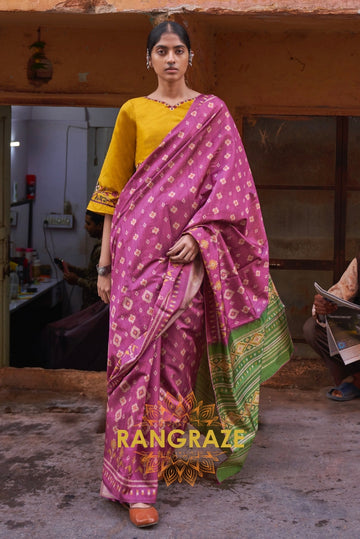 Purple Pink Designer Saree With Pink City Theme