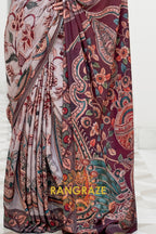 Marron Kalamkari Printed Pure Silk Crepe Saree