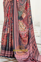 Pink And Black Kalamkari Printed Pure Silk Crepe Saree