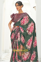 Green Multi Color Kalamkari Printed Pure Silk Crepe Saree