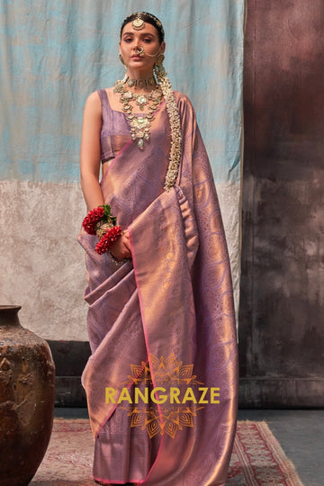 Lilac Gold Zari Kanjivaram Silk Saree