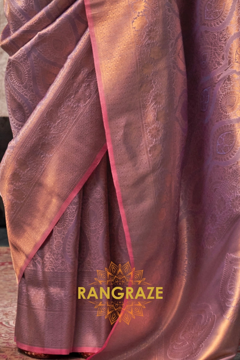 Lilac Gold Zari Kanjivaram Silk Saree