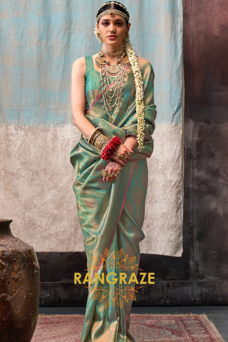 Emerald Green Zari Kanjivaram Silk Saree