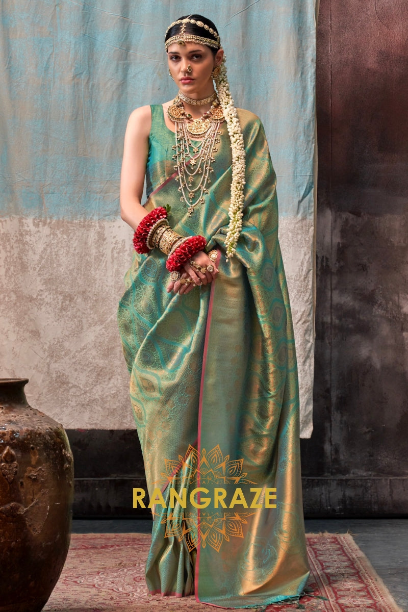 Emerald Green Zari Kanjivaram Silk Saree