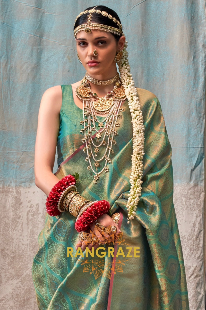 Emerald Green Zari Kanjivaram Silk Saree